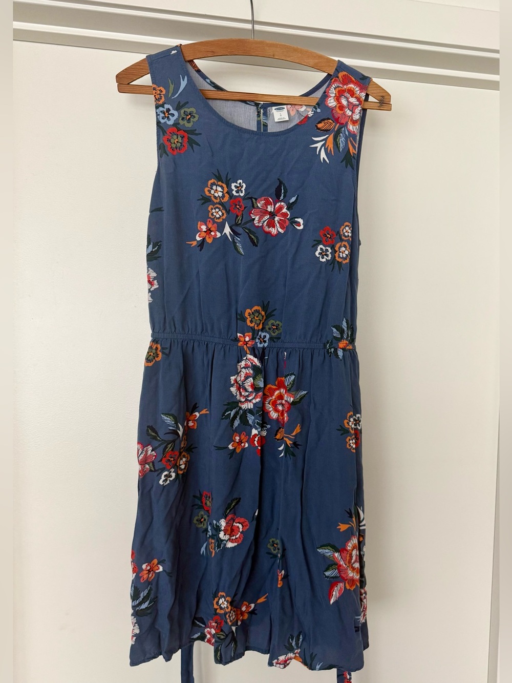 Old Navy Navy Blue Floral Tie-Waist Mini Dress